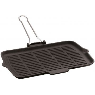 Gratar din fonta emailata Paderno Cast Iron 21x36cm maner pliabil negru
