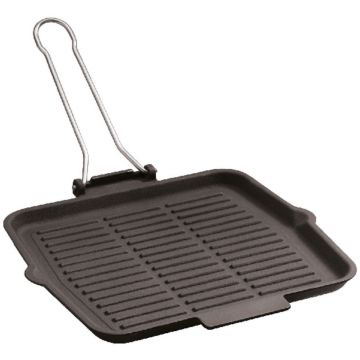 Gratar din fonta emailata Paderno Cast Iron 24x24cm maner pliabil negru