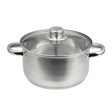Oala cu capac Santo, Domotti, Ø22 cm, 4.8 L, inox/sticla, argintiu