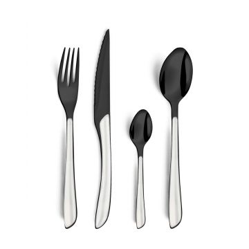 Set tacamuri 16 piese, Amefa, Trend Lumino, inox, alb/negru