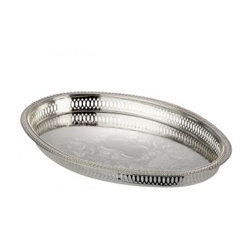Tava pentru servire, din metal argintat, Embossed Oval Argintiu, L37xl26xH3 cm