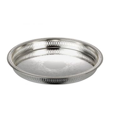 Tava pentru servire, din metal argintat, Embossed Round Argintiu, Ø28xH3 cm