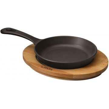 Tigaie din fonta emailata Paderno Cast Iron 16cm negru suport lemn