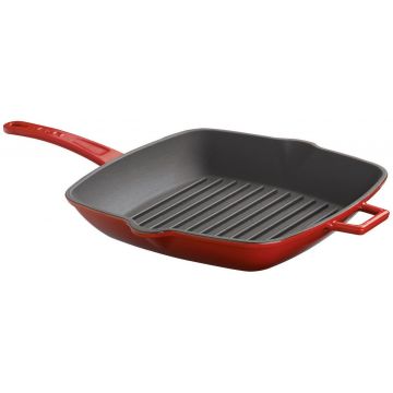 Tigaie gratar din fonta emailata Paderno Cast Iron 26x26cm rosu