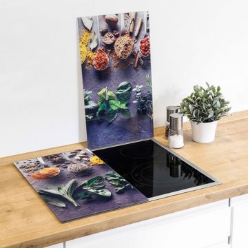 Placa protectie plita-tocator sticla -Plante aromatice si condimente - set 2 buc