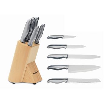 Set cutite cu suport 6 piese BergHOFF, Essentials Crest, inox/lemn