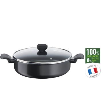 Cratita adanca cu capac Tefal Simply Clean B5677253, 28 cm, 5 L, Indicator Thermo Signal, Invelis Antiaderent, Aluminiu