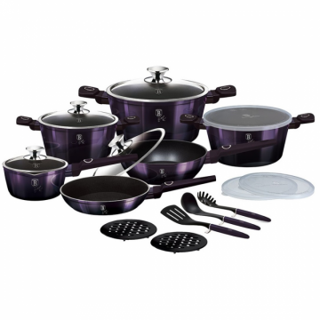 Set oale cu capace, cu strat titan, 18 piese Purple Eclipse Berlinger Haus BH 7145