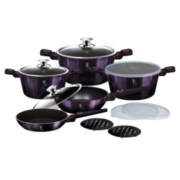 Set oale cu capace, strat antiaderent titan 13 piese Purple Eclipse Berlinger Haus BH 7143