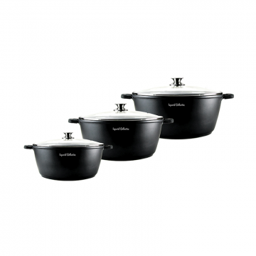 Set oale marmorate cu capac, Imperial Collection IM-CAS3-LM, 3 piese, negru