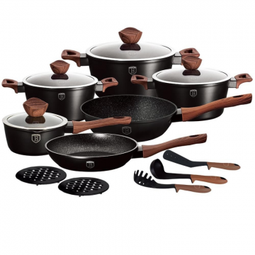 Set oale si tigai marmorate (15 piese) din aluminiu forjat Ebony Rosewood Collection Berlinger Haus BH 1537