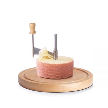 Set pentru taiat branzeturi, din lemn si otel inoxidabil, Cheese Natural / Crom, Ø22xH15 cm